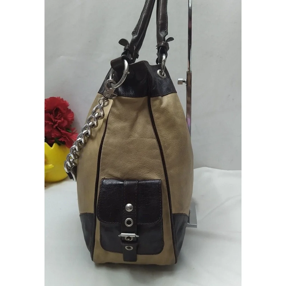 Doncaster Tan Leather Chain Strap Double Handle Satchel Shoulder Bag